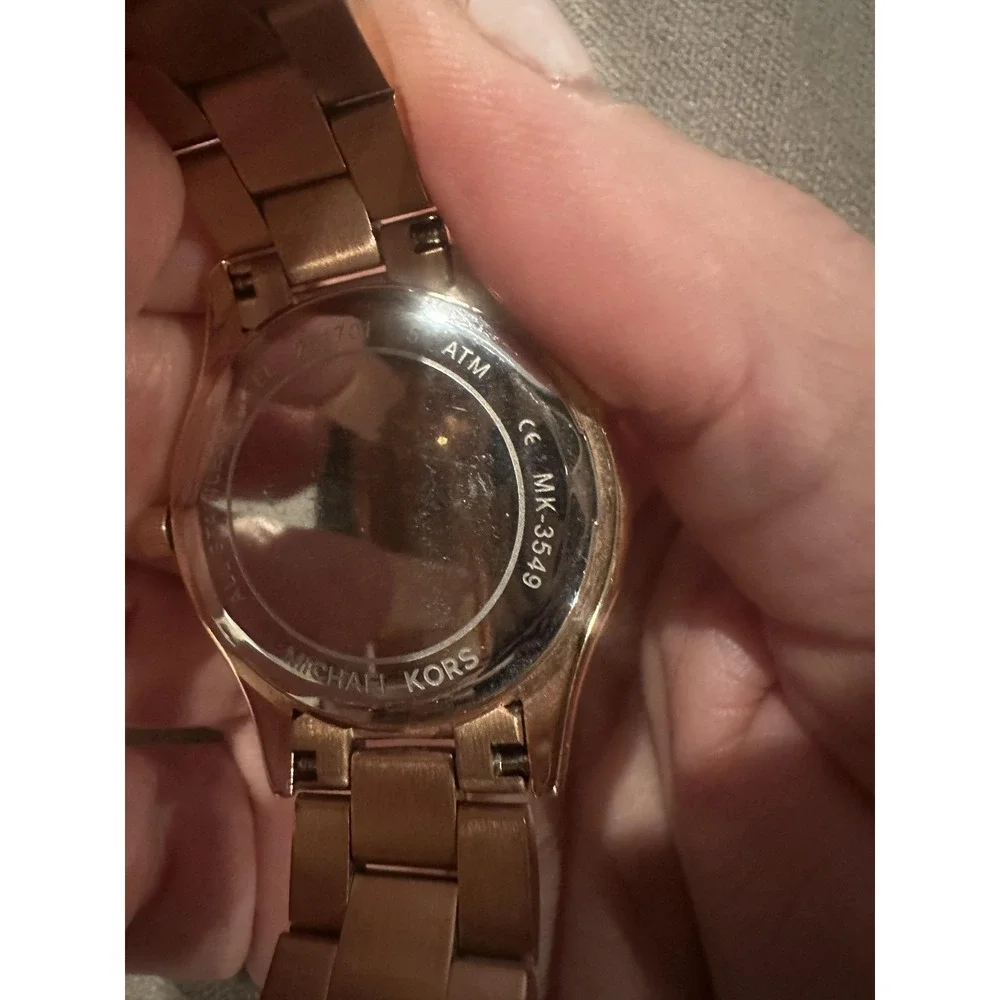 Michael Kors MK-3549 Watch Rose Gold Logo Dial Crystal 5 ATM Stainless SteelRARE